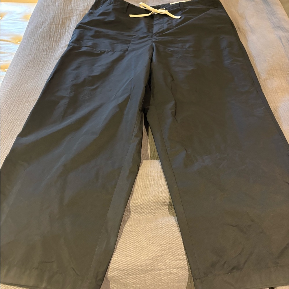 Dark Navy Wide-Leg Pants with White Drawstring